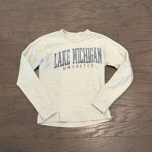 Lake Michigan Unsalted Graphic Sweatshirt Heathered Oatmeal Raglan Pullover S